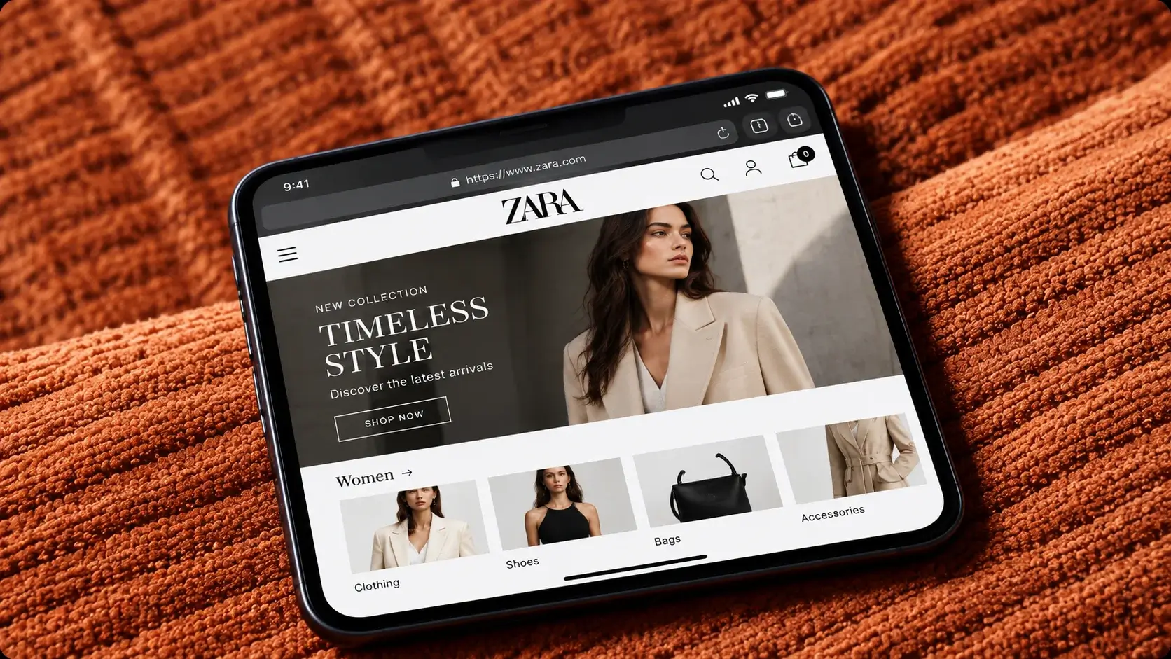 ZARA Timeless Style on Burnt Orange Fabric store